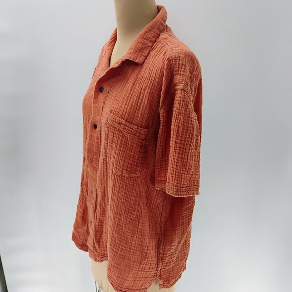 Abercrombie and Fitch cotton gauze shirt orange fall color lightweight - Picture 10 of 16